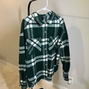 Zara Green and White Plaid Button Down Flannel Shirt